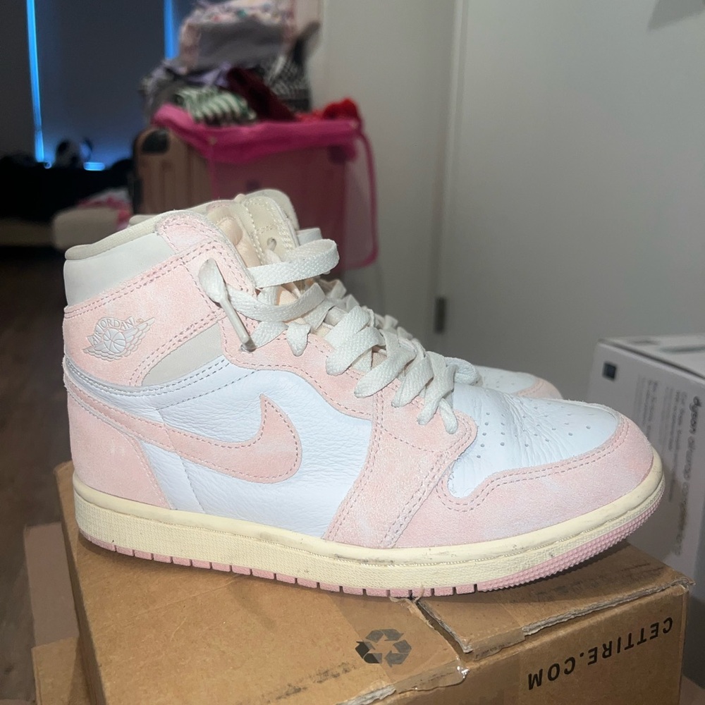 Jordan Pink and White High-Top Sneakers